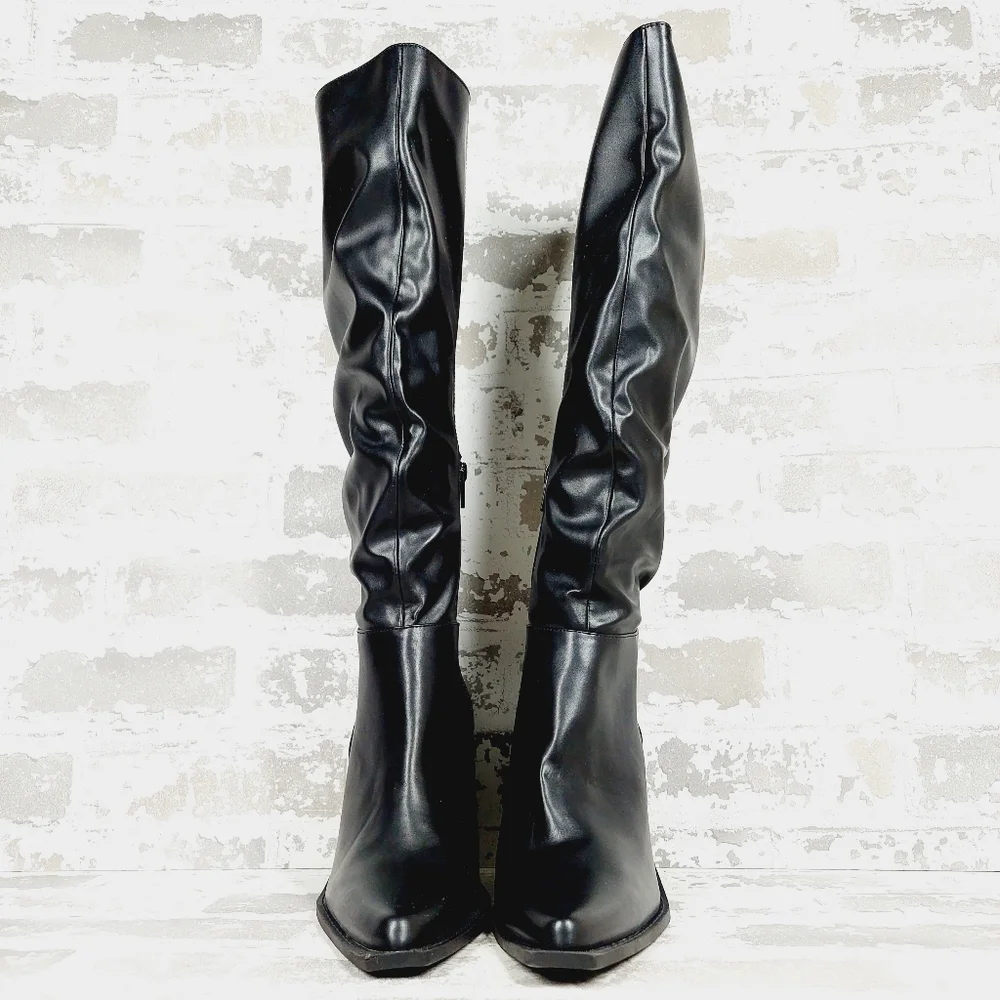 NEW Charles By Charles David In Black Faux Leather Block Heeled Boots B533 - Picture 3 of 12